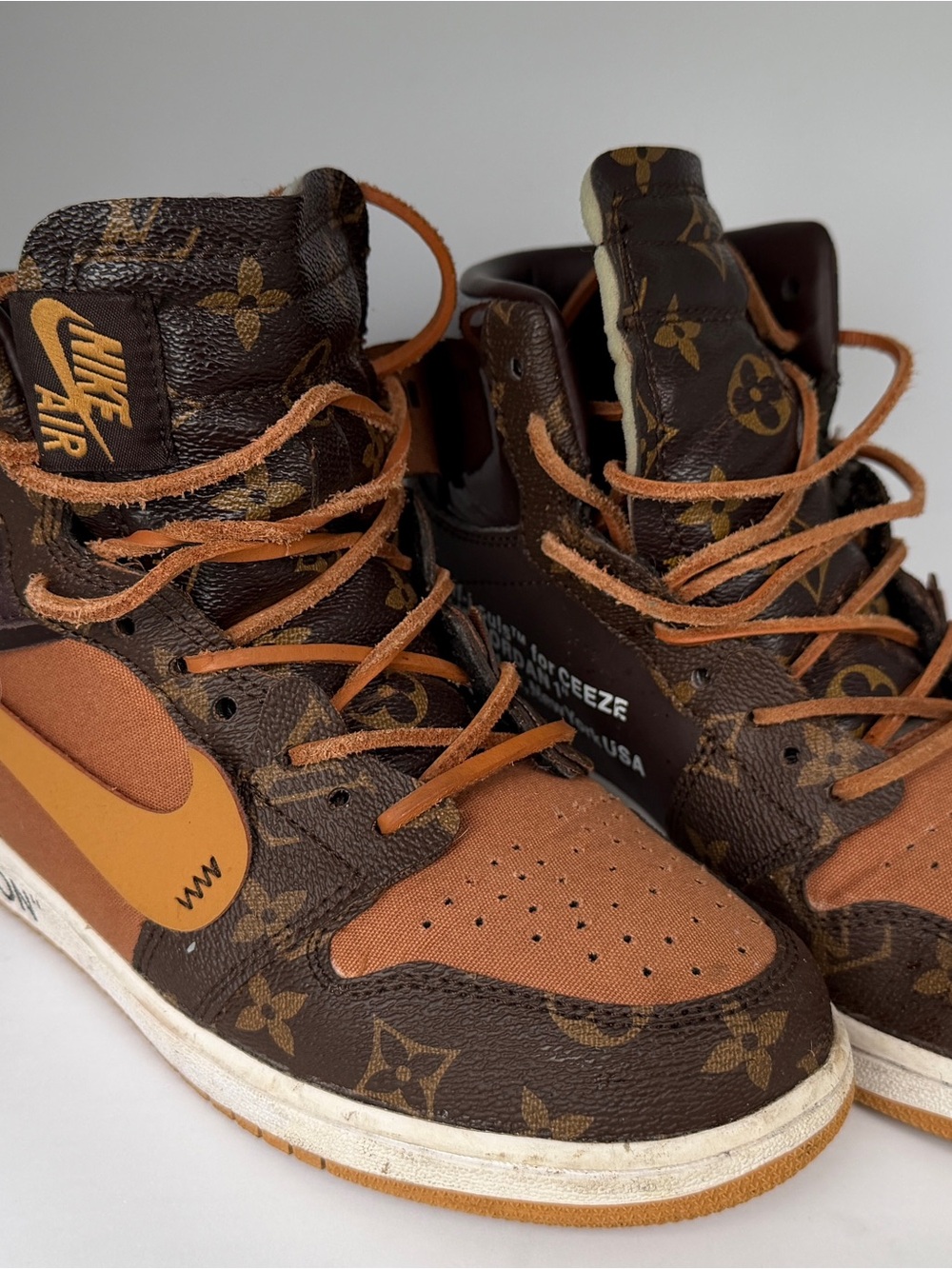 Off-White x Louis Vuitton x Air Jordan 1 High Monogram Sneakers Rare Collab